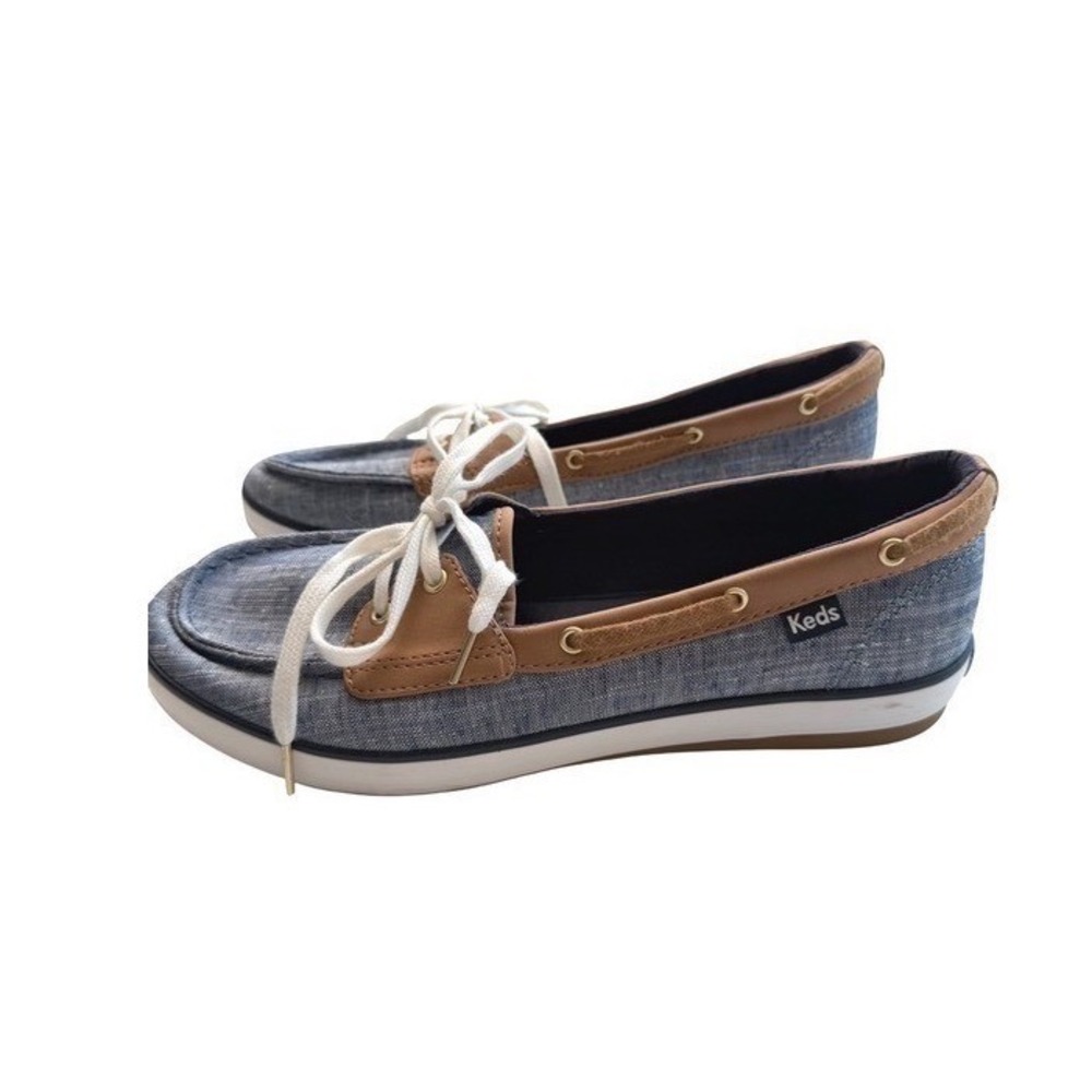 Keds Boat Shoes Blue Chambray Beige Trim Dream Foam Nautical Coastal Preppy Sz 8